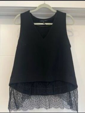 Marissa Webb Black V-Neck Tank with Lace Hem